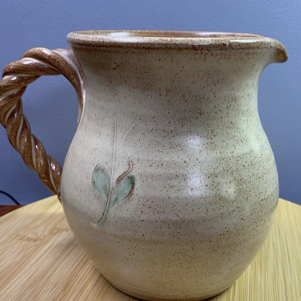 Vintage Rustic Pottery Pitcher‎ Vase Brown Tan Earth Tones Rustic Home Interiors
